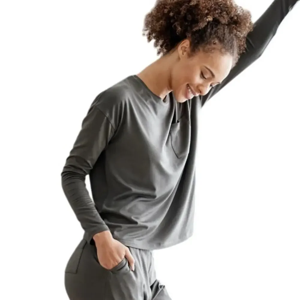Sijo Gray Soft Stretch Long Sleeve Pajama Sleep Shirt